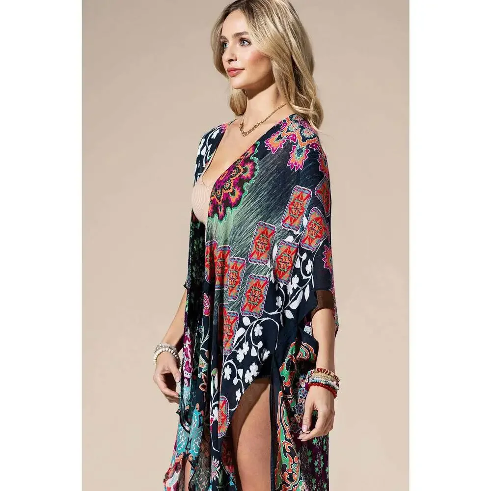 Urbanista - Midnight Mosaic Viscose Kimono: MULTI / OS - Picture 5 of 7